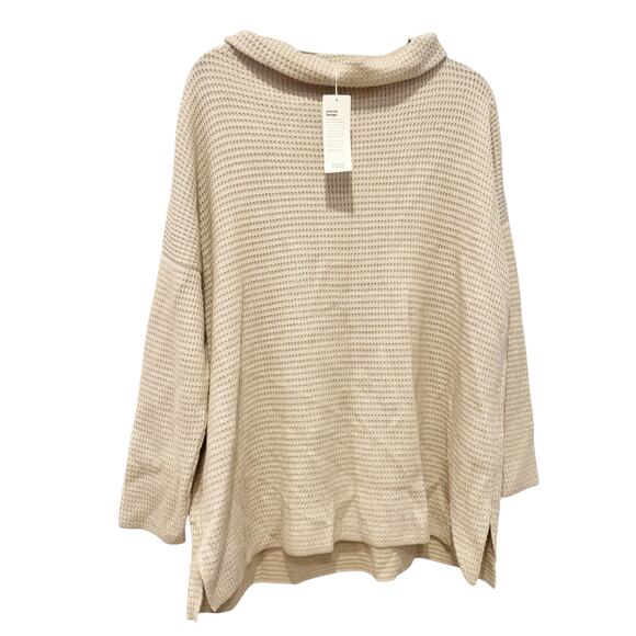 Eileen Fisher Waffle Knit Funnel Neck Tunic Top Maple Oat Size Slit Size L NWT - Picture 1 of 11